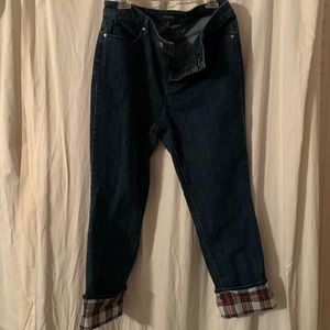 Talbots straight leg jeans w/plaid lining @ankles